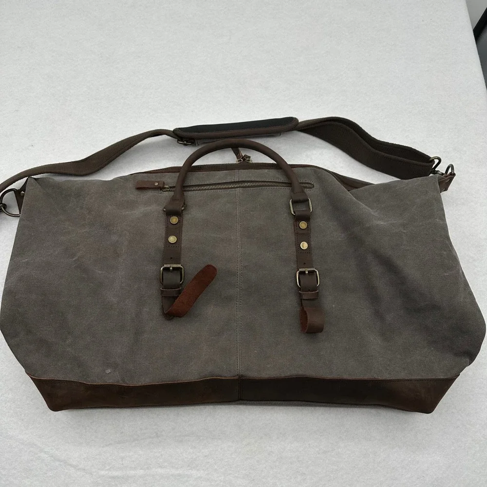 New York Knicks Chase Canvas Leather Duffel Bag Travel Weekender Gym Bag Gray